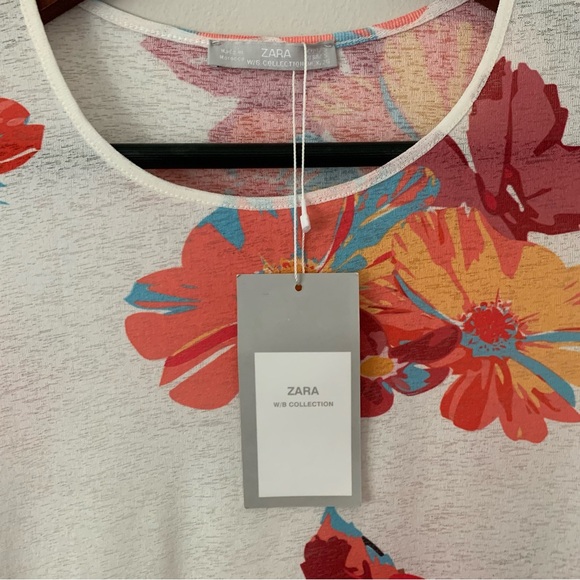 Zara W/B Collection Long Sleeve Sheer White Top Floral Raw Edge Hem Lolita Small - Picture 6 of 10